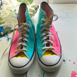 Vibrant Pink and Yellow Canvas Sneakers